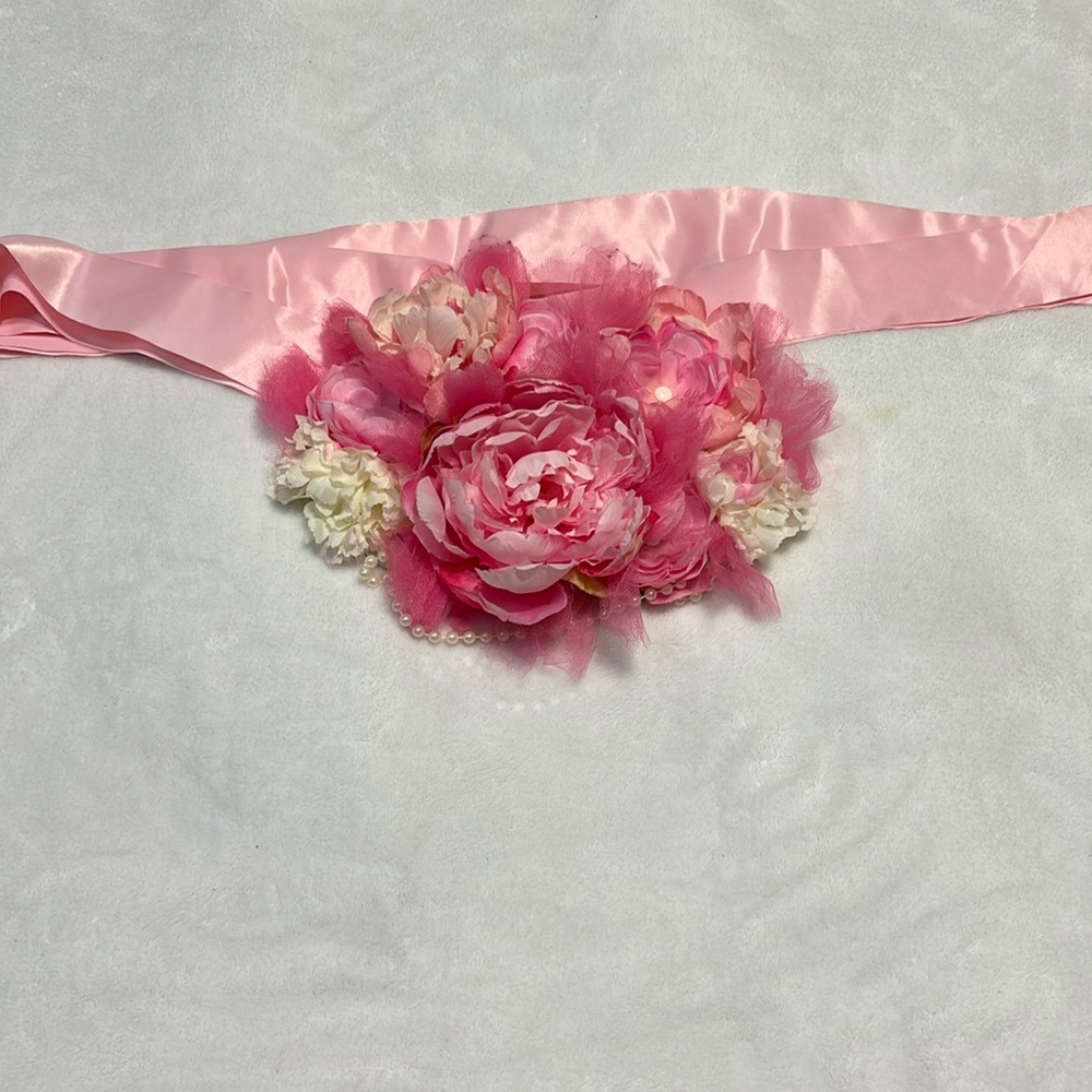 Pink Maternity Flower Belly Belt Sash